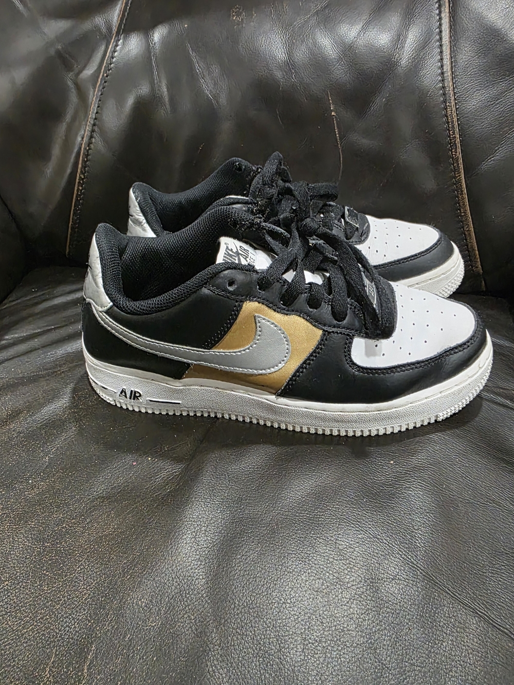 Nike Air Force 1 Low Black White Gold Sneakers